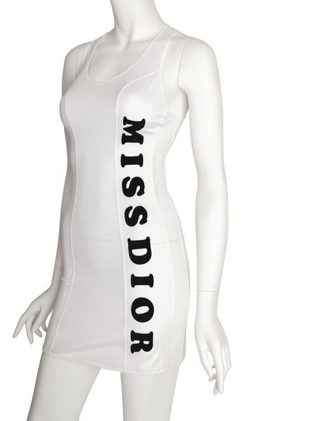 Christian Dior Vintage SS 2001 by John Galliano MISS DIOR White Cotton Mesh Bodycon Micro Mini Dress