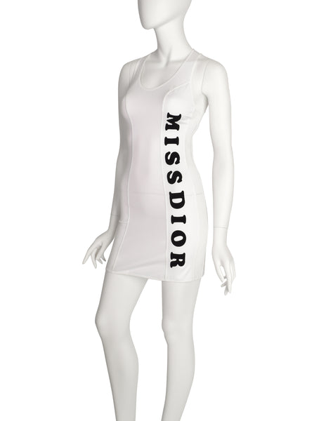 Christian Dior Vintage SS 2001 by John Galliano MISS DIOR White Cotton Mesh Bodycon Micro Mini Dress