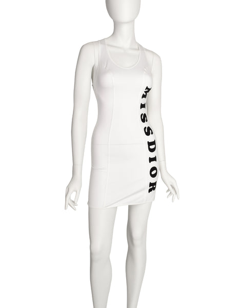 Christian Dior Vintage SS 2001 by John Galliano MISS DIOR White Cotton Mesh Bodycon Micro Mini Dress