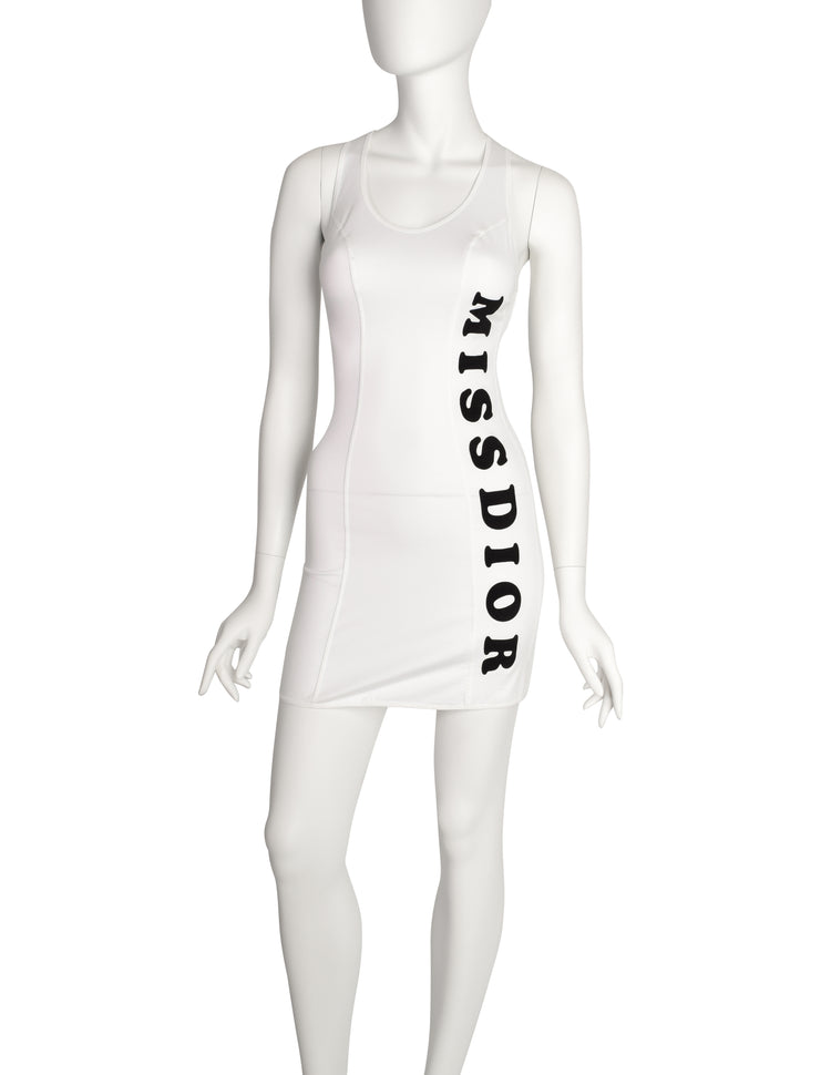 miss dior mini dress Christian Dior Vintage SS 2001 by John Galliano MISS DIOR White Cotton Mesh Bodycon Micro Mini Dress