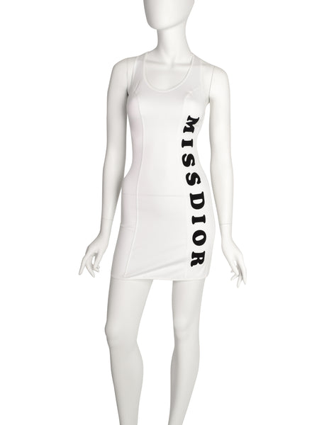 Christian Dior Vintage SS 2001 by John Galliano MISS DIOR White Cotton Mesh Bodycon Micro Mini Dress