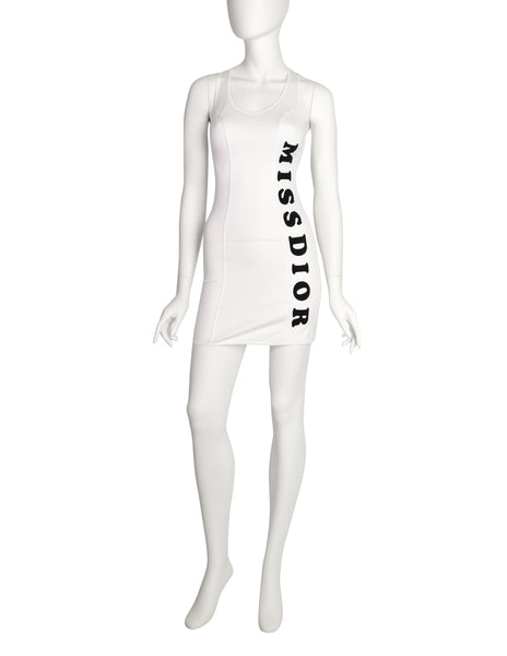 Christian Dior Vintage SS 2001 by John Galliano MISS DIOR White Cotton Mesh Bodycon Micro Mini Dress