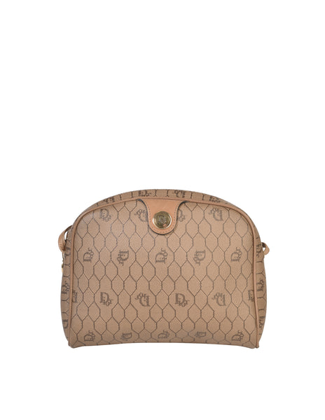 Christian Dior Vintage Beige Coated Canvas Honeycomb Monogram Crossbody Bag