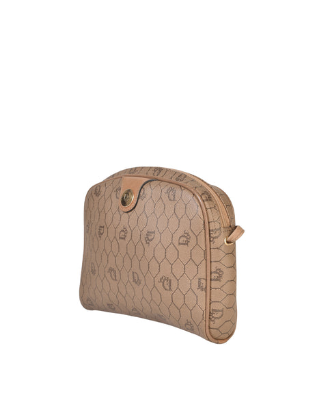 Christian Dior Vintage Beige Coated Canvas Honeycomb Monogram Crossbody Bag