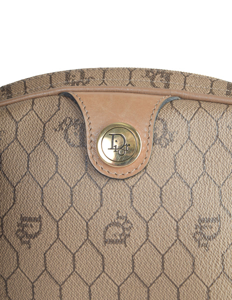 Christian Dior Vintage Beige Coated Canvas Honeycomb Monogram Crossbody Bag