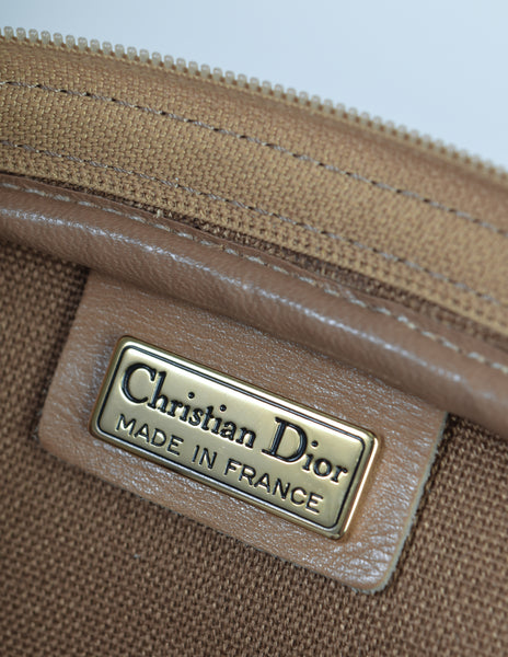 Christian Dior Vintage Beige Coated Canvas Honeycomb Monogram Crossbody Bag