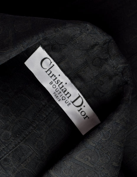 Christian Dior Vintage SS 2005 by John Galliano Black Tonal Oblique Monogram Jacquard Padded Hip Bar Jacket
