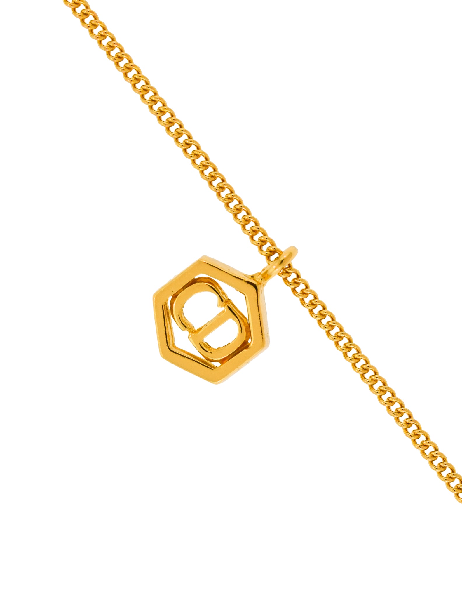 Christian Dior Vintage Gold Hexagon CD Logo Charm Chain Bracelet