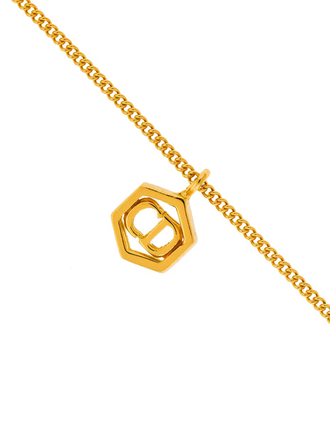 Christian Dior Vintage Gold Hexagon CD Logo Charm Chain Bracelet