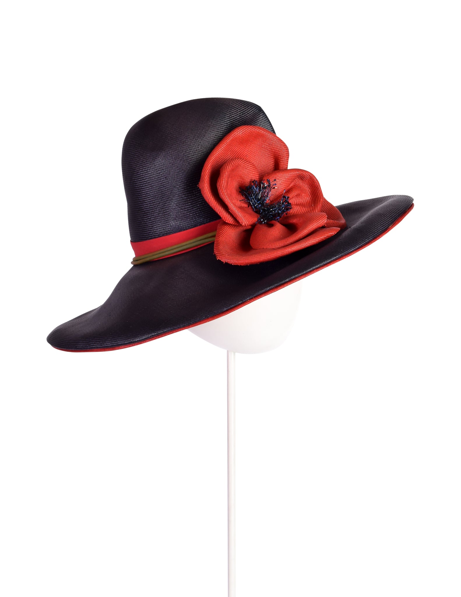 Christian Dior Chapeaux Vintage Blue and Red Flower Straw Hat