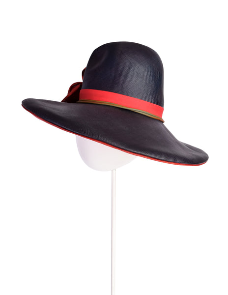 Christian Dior Chapeaux Vintage Blue and Red Flower Straw Hat