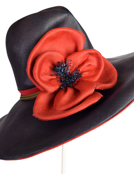 Christian Dior Chapeaux Vintage Blue and Red Flower Straw Hat