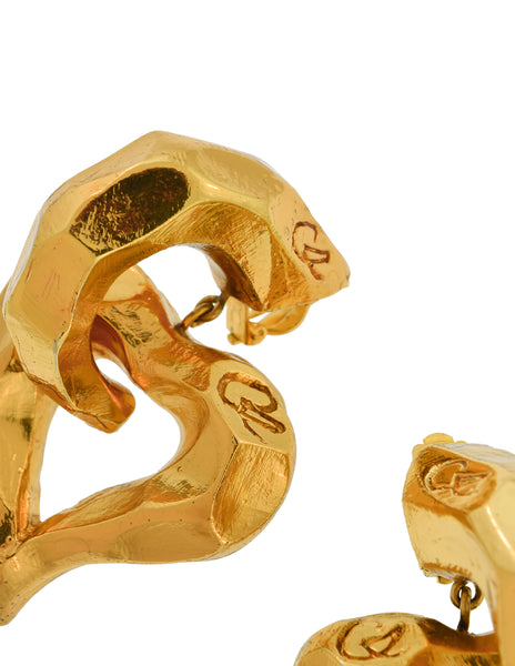 Christian Lacroix Vintage Massive Oversized Gold Heart Dangle Earrings