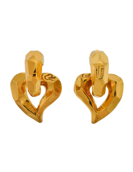 Christian Lacroix Vintage Massive Oversized Gold Heart Dangle Earrings
