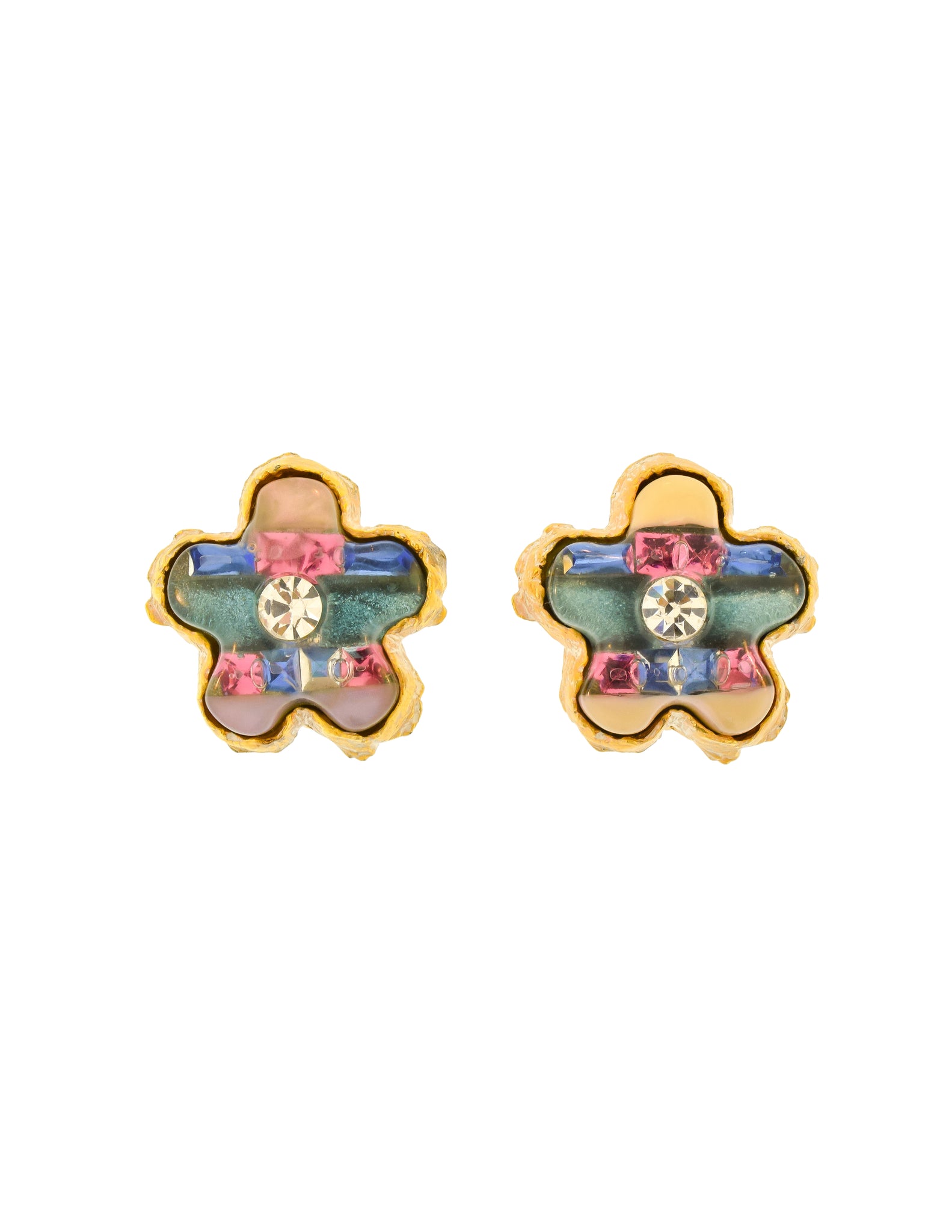 Vintage Christian Lacroix Pastel Poured Glass Flower Earrings