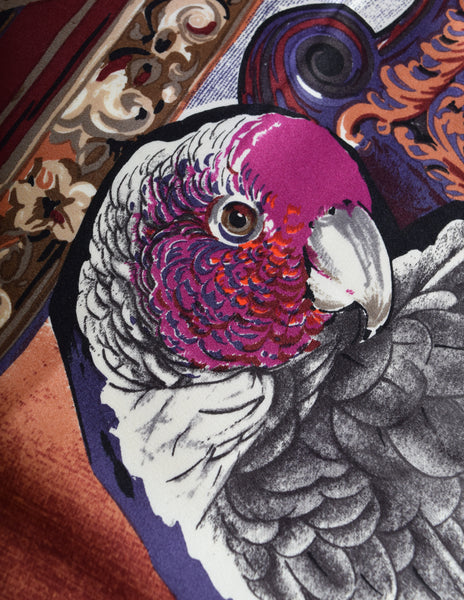 Christian Lacroix Vintage Multicolor Floral Bird Collage Print Oversized Silk Scarf