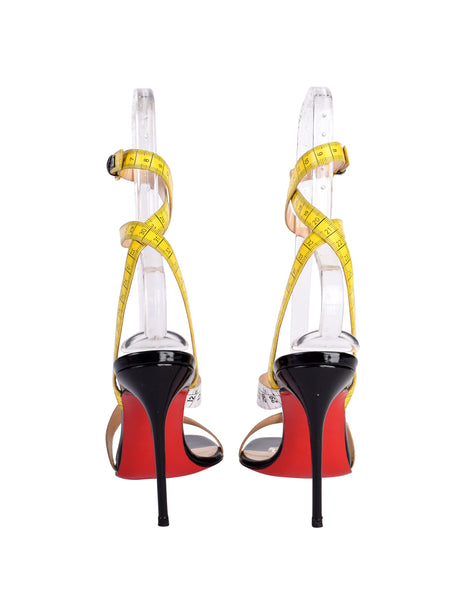 Christian Louboutin Vintage Trompe L'oeil Measuring Tape Patent Leather Strappy High Heels