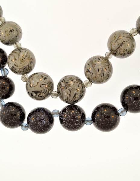 Christian Dior Vintage Two Tone Blue Marble Glass Bead Necklace - Amarcord Vintage Fashion
 - 3