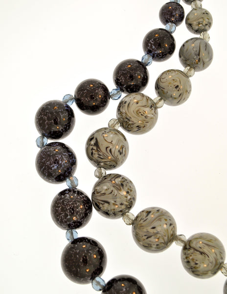 Christian Dior Vintage Two Tone Blue Marble Glass Bead Necklace