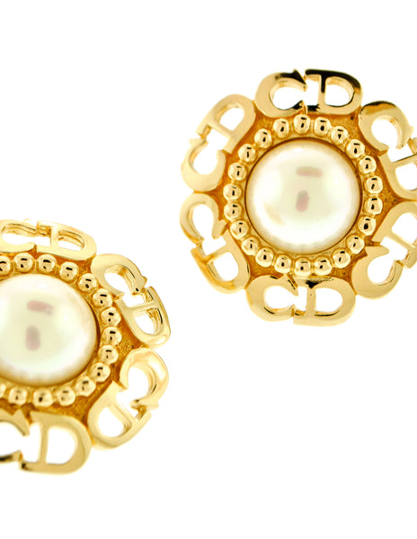 Christian Dior Vintage Huge CD Logo Pearl Earrings - Amarcord Vintage Fashion
 - 3
