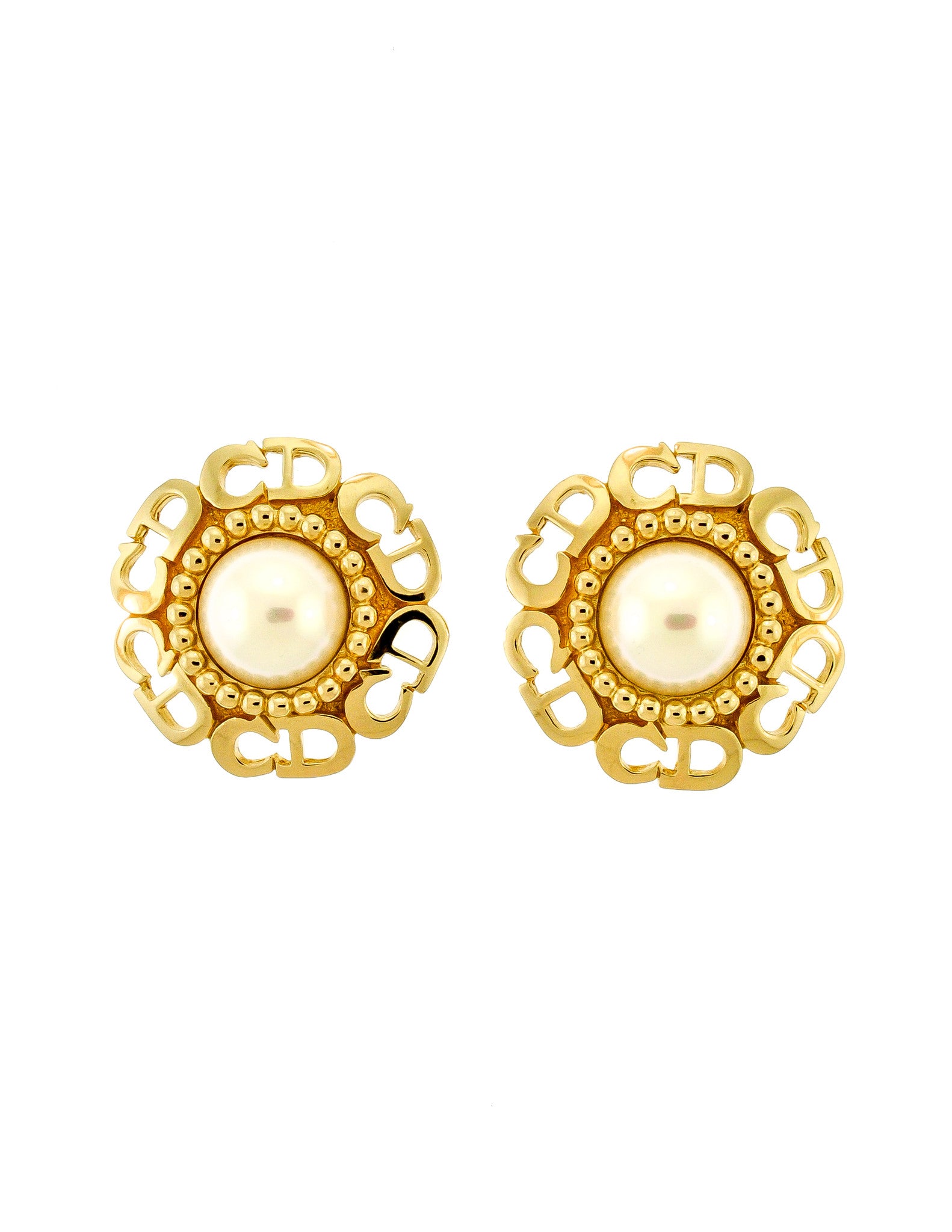 Christian Dior Vintage Huge CD Logo Pearl Earrings - Amarcord Vintage Fashion
 - 1