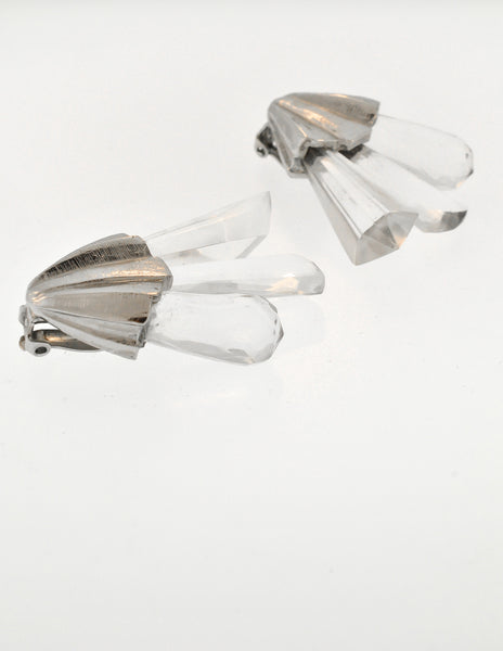 Christian Dior Vintage Silver Faceted Clear Crystal Spike Earrings