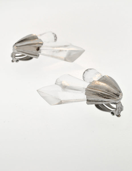 Christian Dior Vintage Silver Faceted Clear Crystal Spike Earrings
