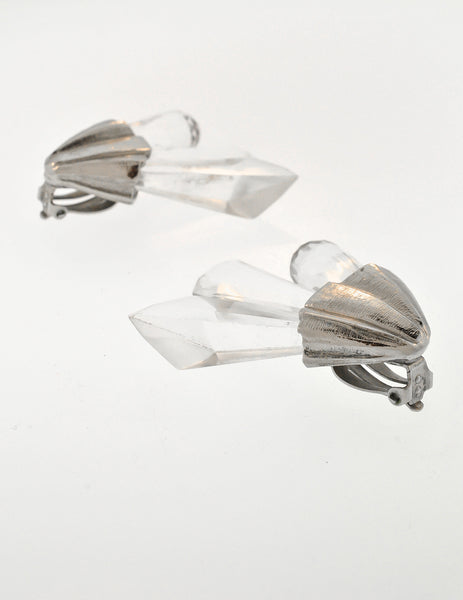 Christian Dior Vintage Silver Faceted Clear Crystal Spike Earrings - Amarcord Vintage Fashion
 - 3