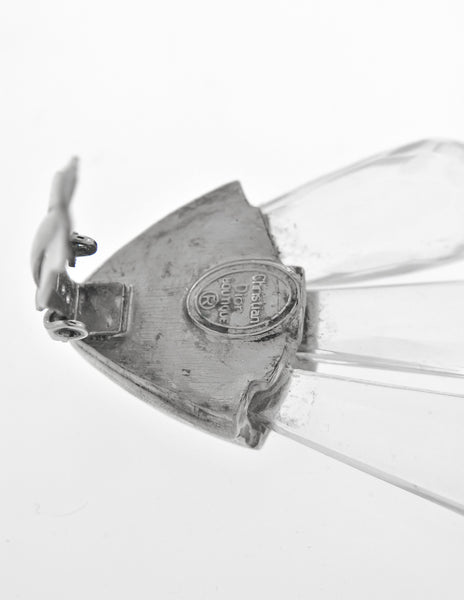 Christian Dior Vintage Silver Faceted Clear Crystal Spike Earrings