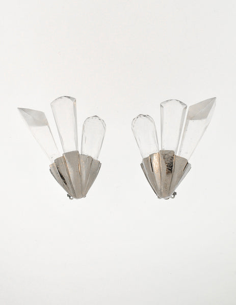 Christian Dior Vintage Silver Faceted Clear Crystal Spike Earrings