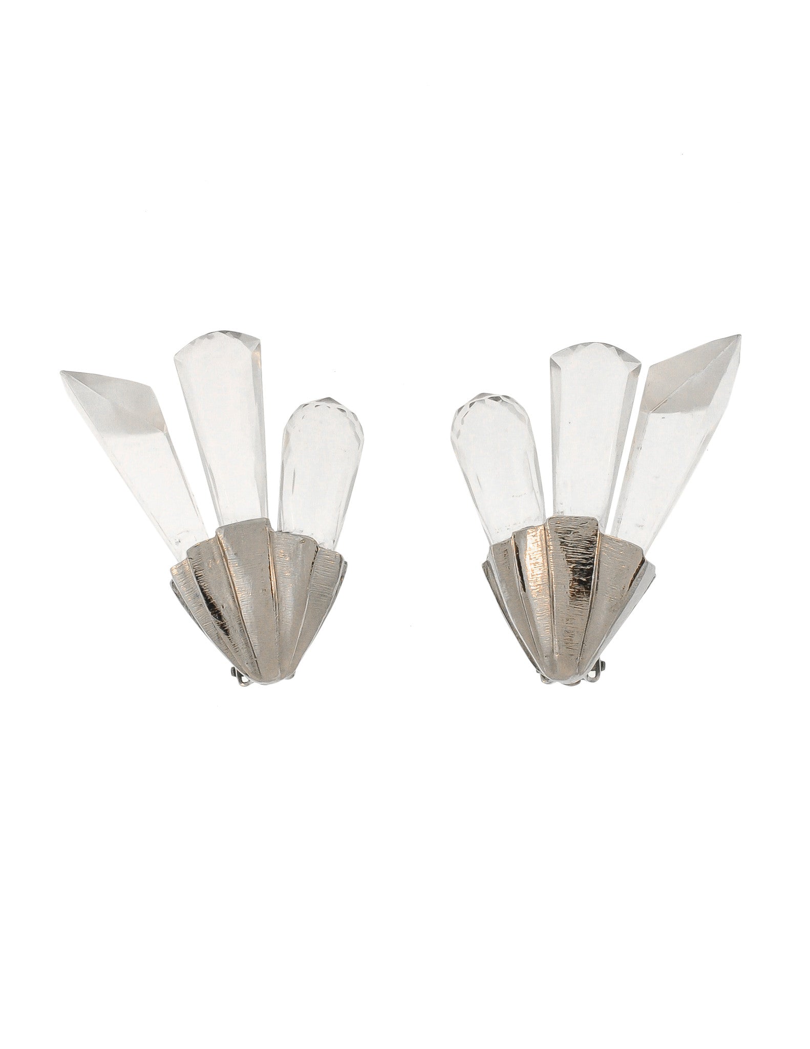 Christian Dior Vintage Silver Faceted Clear Crystal Spike Earrings