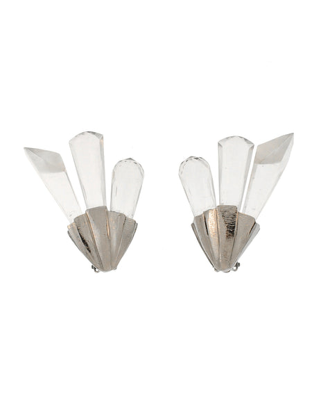 Christian Dior Vintage Silver Faceted Clear Crystal Spike Earrings