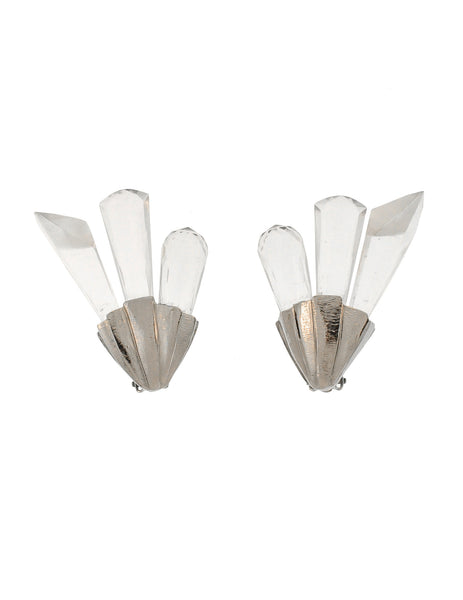 Christian Dior Vintage Silver Faceted Clear Crystal Spike Earrings - Amarcord Vintage Fashion
 - 1