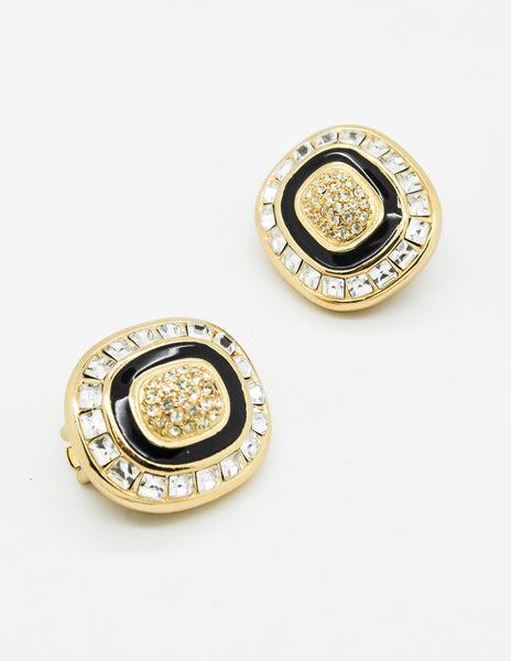 Christian Dior Vintage Diamante Enamel Earrings