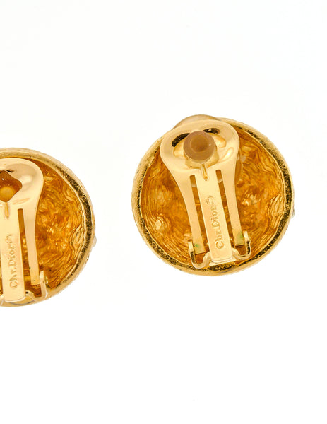 Christian Dior Vintage Gold Etched Rhinestone Earrings