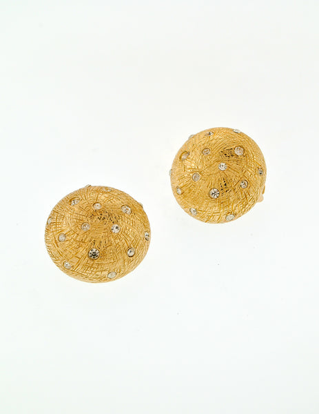 Christian Dior Vintage Gold Etched Rhinestone Earrings
