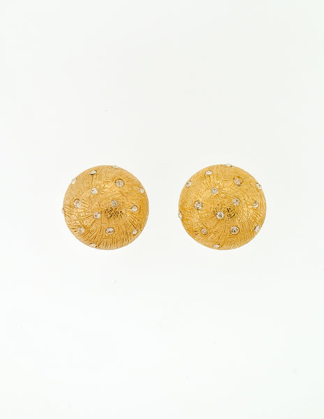 Christian Dior Vintage Gold Etched Rhinestone Earrings
