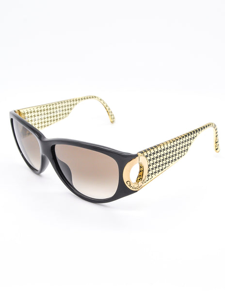 Christian Dior Black and Gold Houndstooth Sunglasses 2662