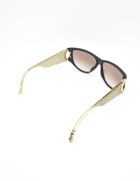 Christian Dior Black and Gold Houndstooth Sunglasses 2662