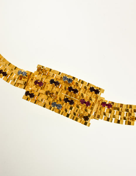 Christian Dior Vintage Gold Multicolor Rhinestone Belt