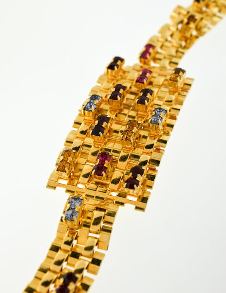 Christian Dior Vintage Gold Multicolor Rhinestone Belt