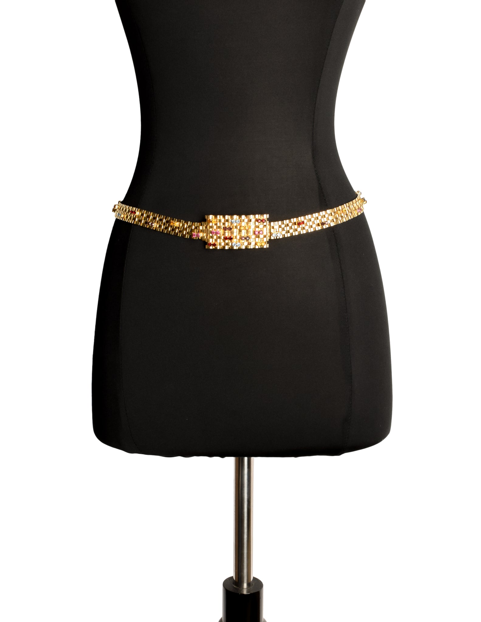 Christian Dior Vintage Gold Multicolor Rhinestone Belt