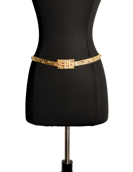 Christian Dior Vintage Gold Multicolor Rhinestone Belt