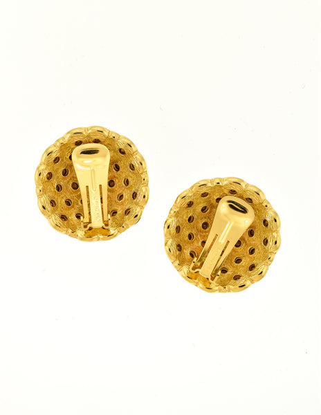 Christian Dior Vintage Round Rhinestone Gold Earrings