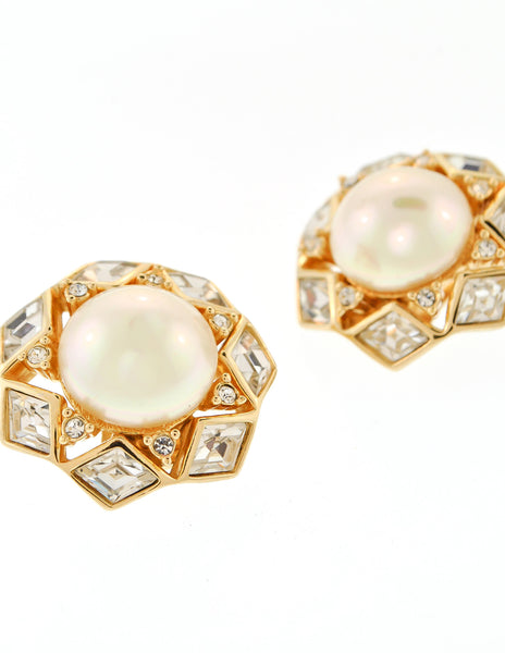 Christian Dior Vintage Gold Rhinestone Pearl Earrings - Amarcord Vintage Fashion
 - 4