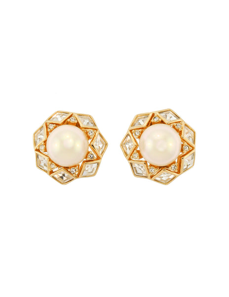 Christian Dior Vintage Gold Rhinestone Pearl Earrings