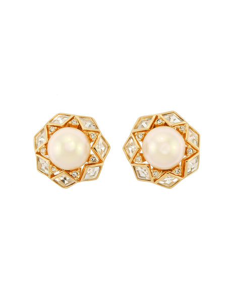 Christian Dior Vintage Gold Rhinestone Pearl Earrings - Amarcord Vintage Fashion
 - 1