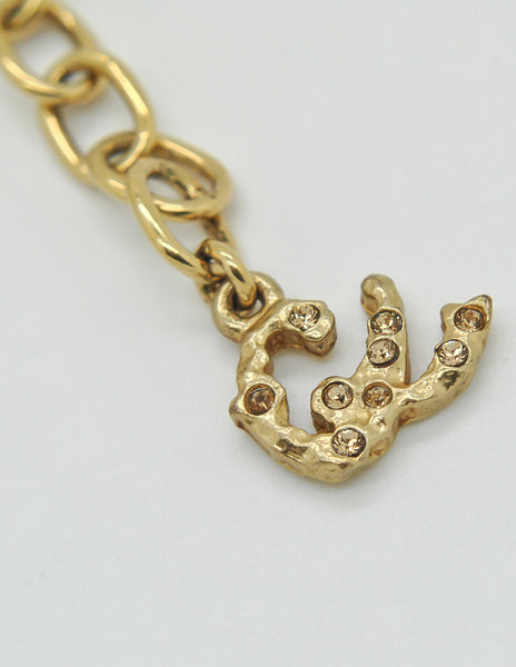 Christian Lacroix Vintage Extra Long Brushed Gold Tablet Necklace
