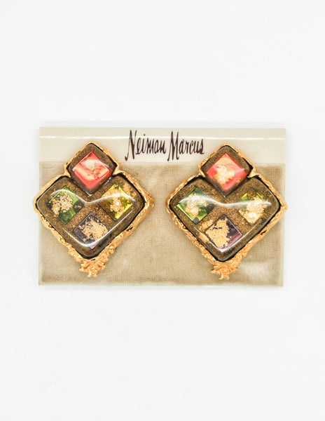 Christian Lacroix Vintage Colorful Glass Tile Earrings