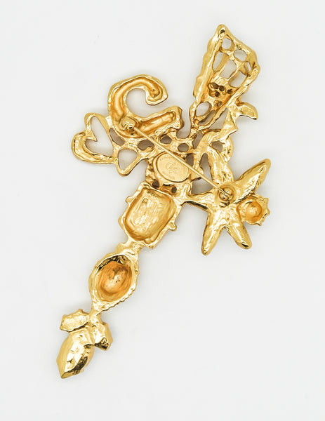 Christian Lacroix Vintage Gold Rhinestone Cross Brooch - Amarcord Vintage Fashion
 - 5